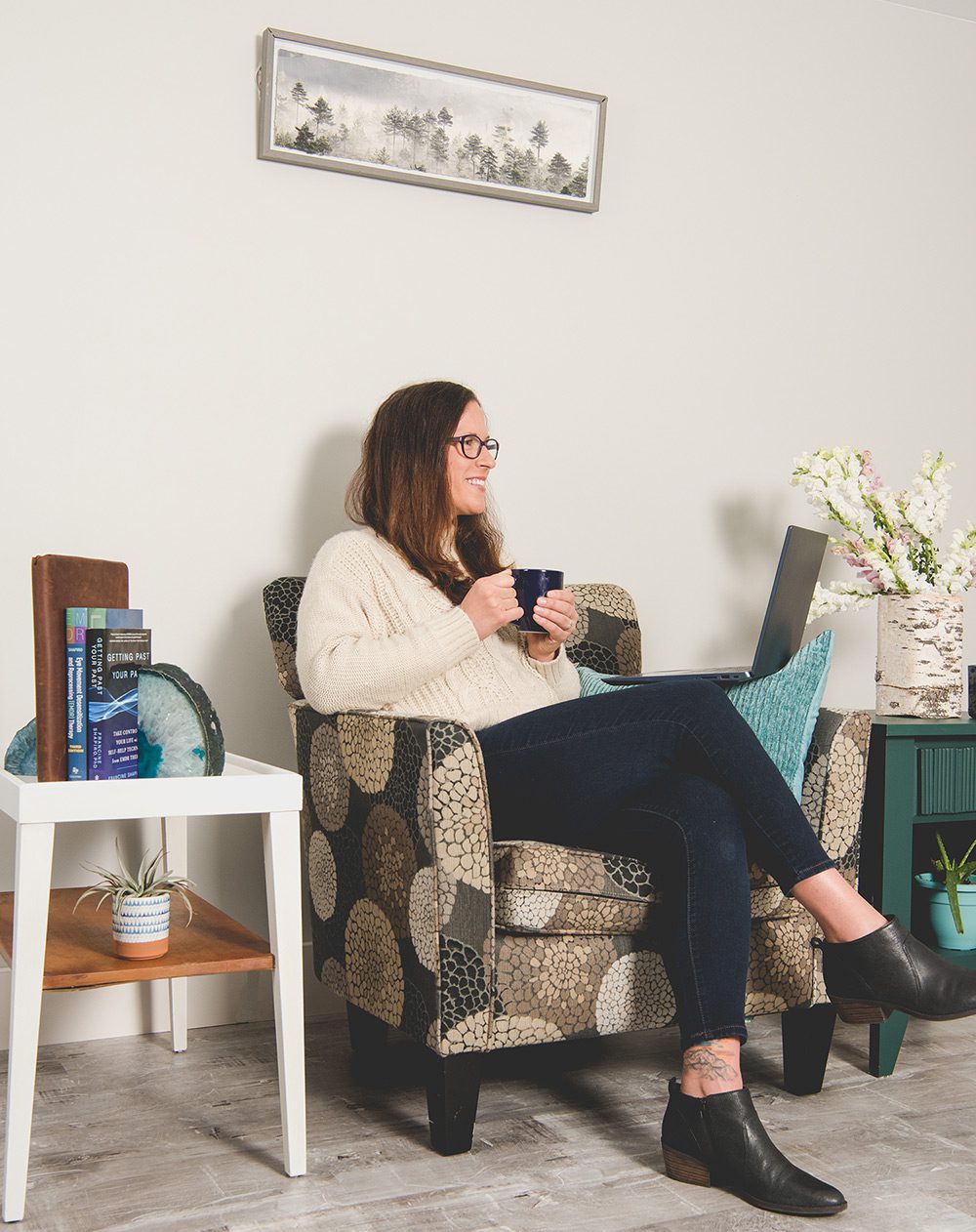 Becky Glaze sitting in office